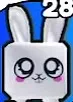 White Bunny with upright ears and pink cheeks.