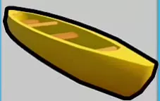 Yellow Canadian Canoe with cross seats and a dark rim.
