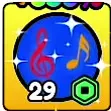 Colorful musical notes on a blue trail icon.