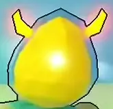Golden-yellow egg with two curved horns.