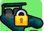 Teal boat with an overhead canopy and a lock badge.