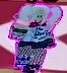 Harley Quinn display character with pale pigtails and a purple outline.