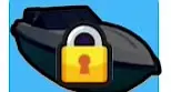 Low dark blue speedboat with a pale deck and a lock badge.