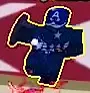 Captain America display character in a dark blue suit with a yellow outline.