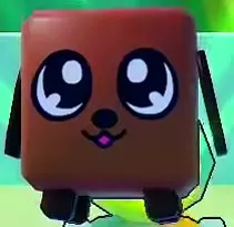 Brown cube-shaped Dog with large eyes and dark floppy ears.