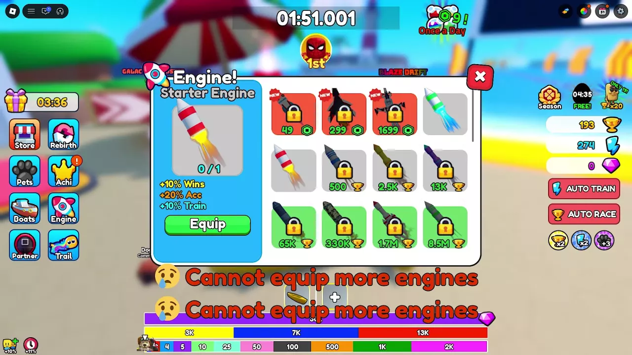 Engine counter at 0/1 with an empty equipment slot after removing Basic Engine.