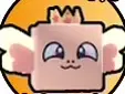 Pink cube-shaped Pinks Sprite with a small crest and pale side appendages.
